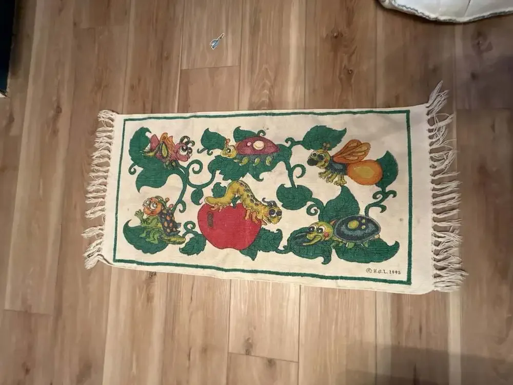Vintage 1995 H.O.L. Woven Tapestry Wall Hanging Bug Insect Motif 17x33